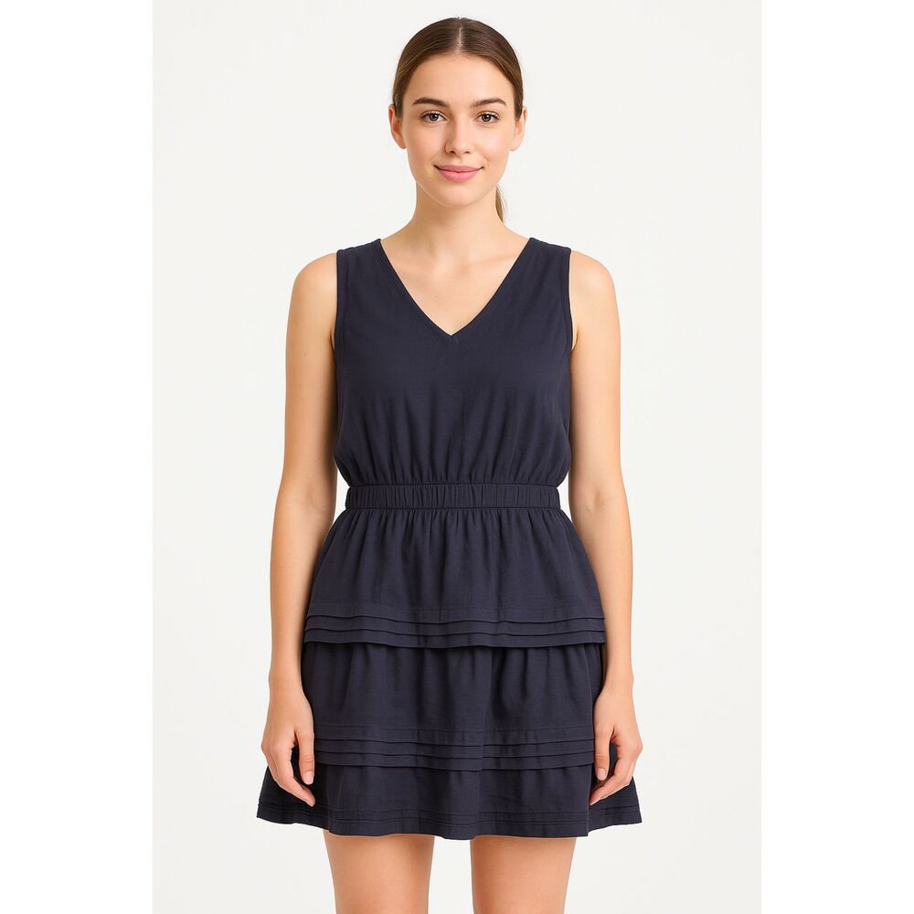 Avara Navy Blue Tiered Mini Dress Coquette Party Girl Size L Wedding guest